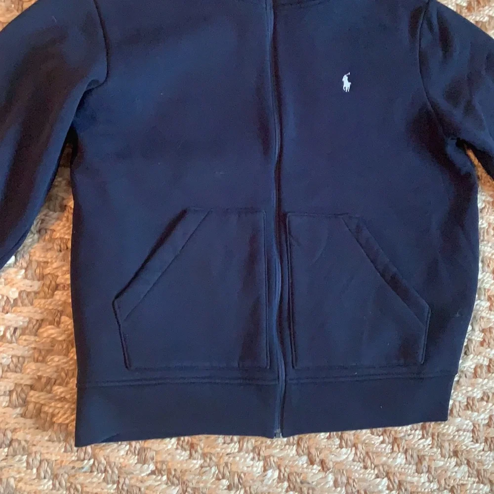 Polo navy zip up hoodie, fleece lined. L